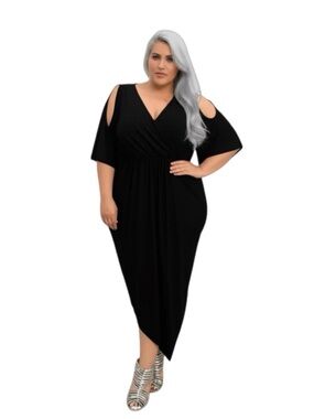 City Chic Black Faux Wrap Dress with Gold Hardware Detail in Plus Size 18